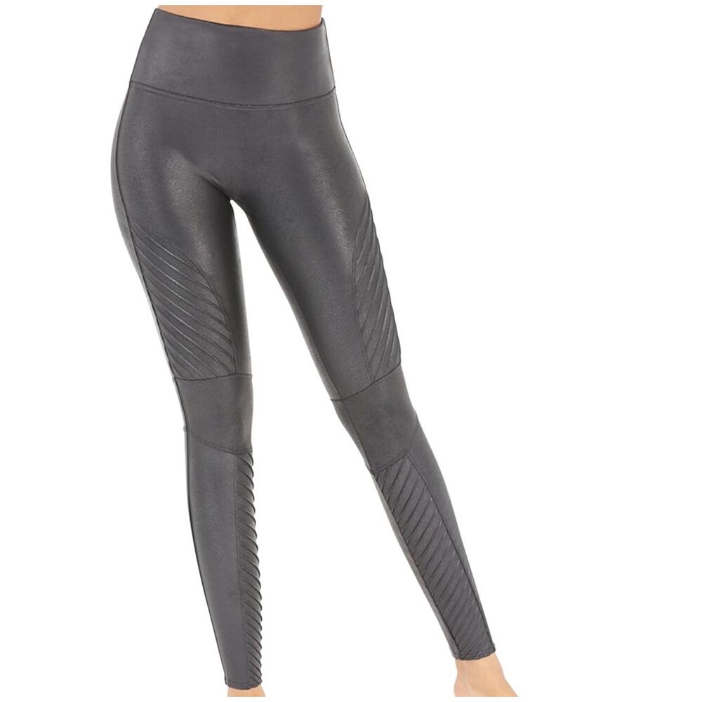 Spanx Faux Leather Moto Leggings - Gunmetal Gray - Size XS